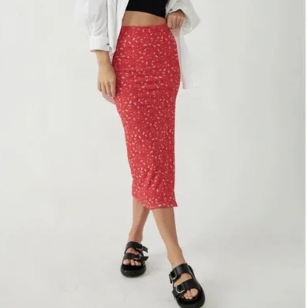 NWT Free People Red Dainty Floral Midi Skirt Size XS